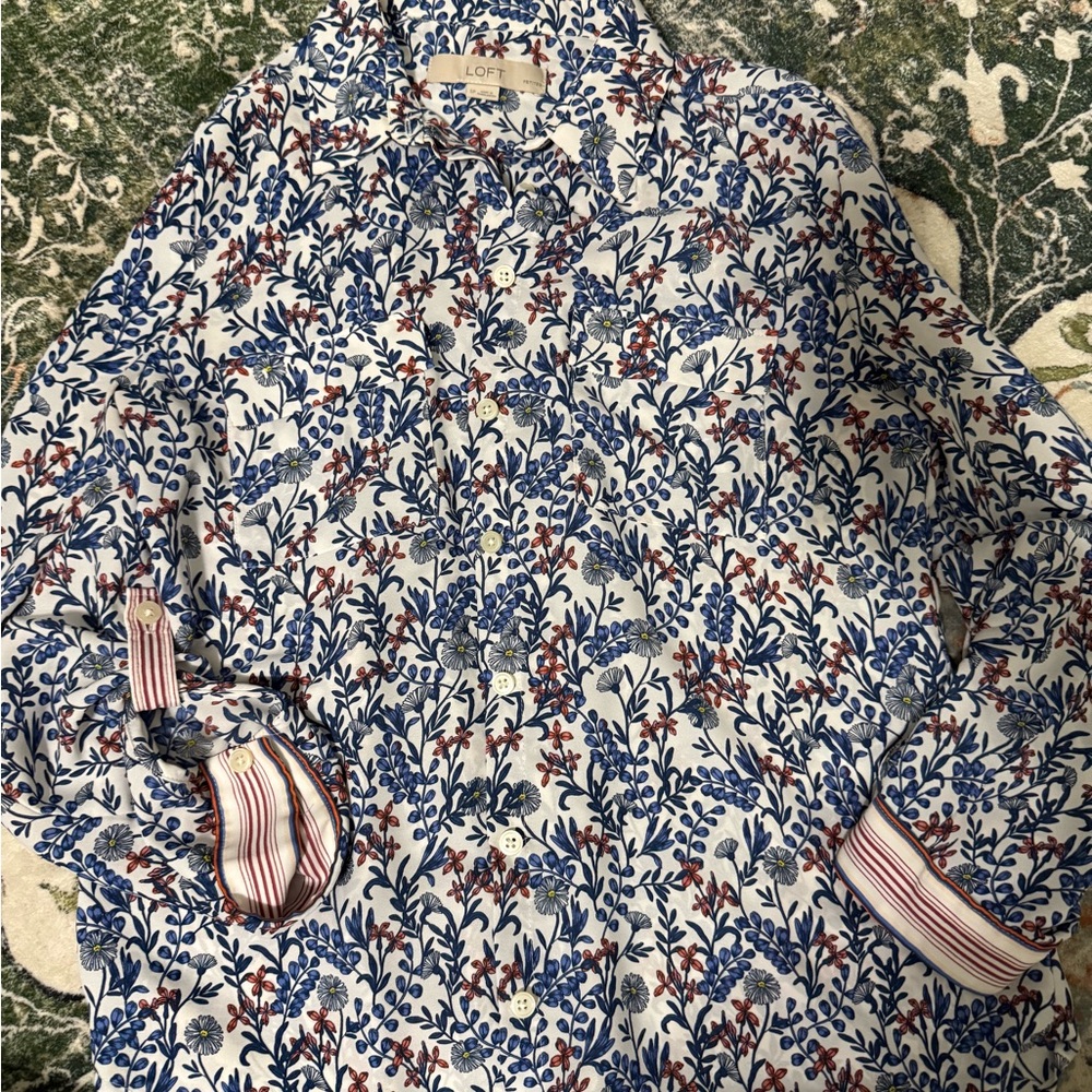LOFT Blue and Red Floral Blouse